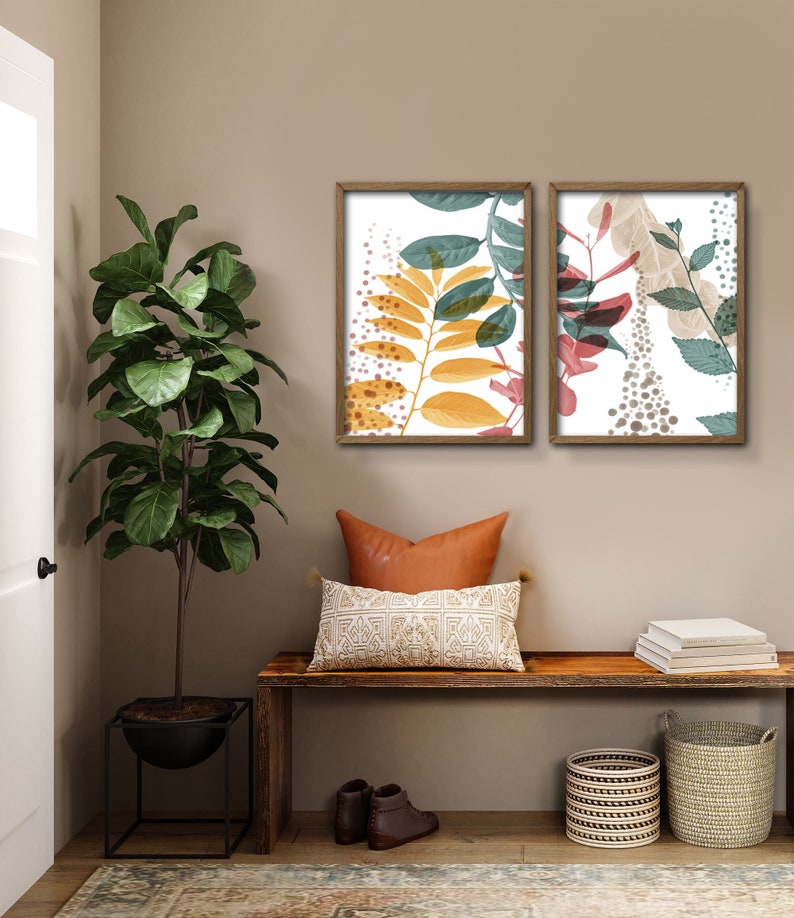 Leaves Wall Art Set of 2 Printable Wall Art Leaves Print Etsy