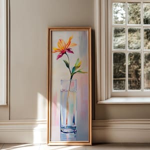 Impresión de arte floral, póster de jarrón de flores, arte de pared botánico, impresiones de flores, poste de flores de 12 x 36 de largo vertical estrecho, descarga digital