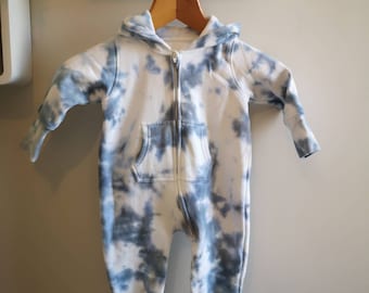 tie dye blue hooded onesie