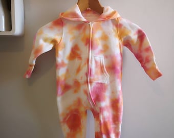 Tie Dye Hooded Onesie Pink and Orange