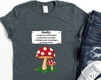 Camiseta Magic Mushroom Reality Definición Psicodélico Minimalista Tee Festival Fiesta De Verano Camisa de Vacaciones Trippy Modern Groovy TShirt