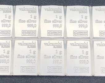 10 x 1 grams Pure Silver Bullion - Premium VALCAMBI Swiss Silver 999 Fine