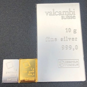 1-Gram 24k GOLD, 1-Gram PLATINUM, & 10-Gram bar SILVER - Premium Valcambi Suisse Bullion - .999 Pure - Investor Starter Kit