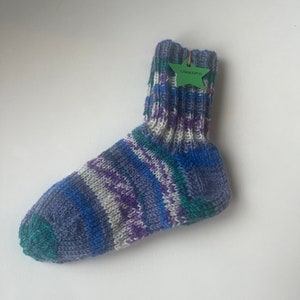 Handgestrickte Wollsocken für Kinder 26-27 blau-bunt