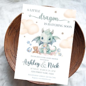 Modello di invito digitale per baby shower con drago bambino DOWNLOAD IMMEDIATO