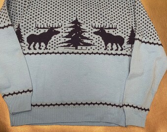 Macy’s men’s store vintage deer moose tree Christmas sweater acrylic