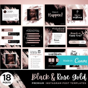 18 Instagram Post Templates Black Rose Gold Canva