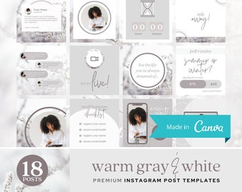 18 Instagram Post Templates Warm Gray White Social Media IG Engagement Canva