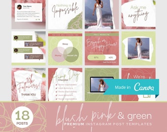 18 Instagram投稿テンプレート ブラッシュピンクグリーンソーシャルメディアIGエンゲージメントCanva