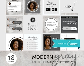 18 Instagram Post Templates Modern Gray Social Media IG Engagement Canva