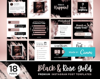 18 Instagram 投稿テンプレート ブラック ローズ ゴールド Canva