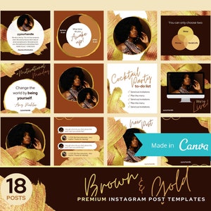18 Instagram Post Templates Brown Gold Social Media IG Engagement Canva