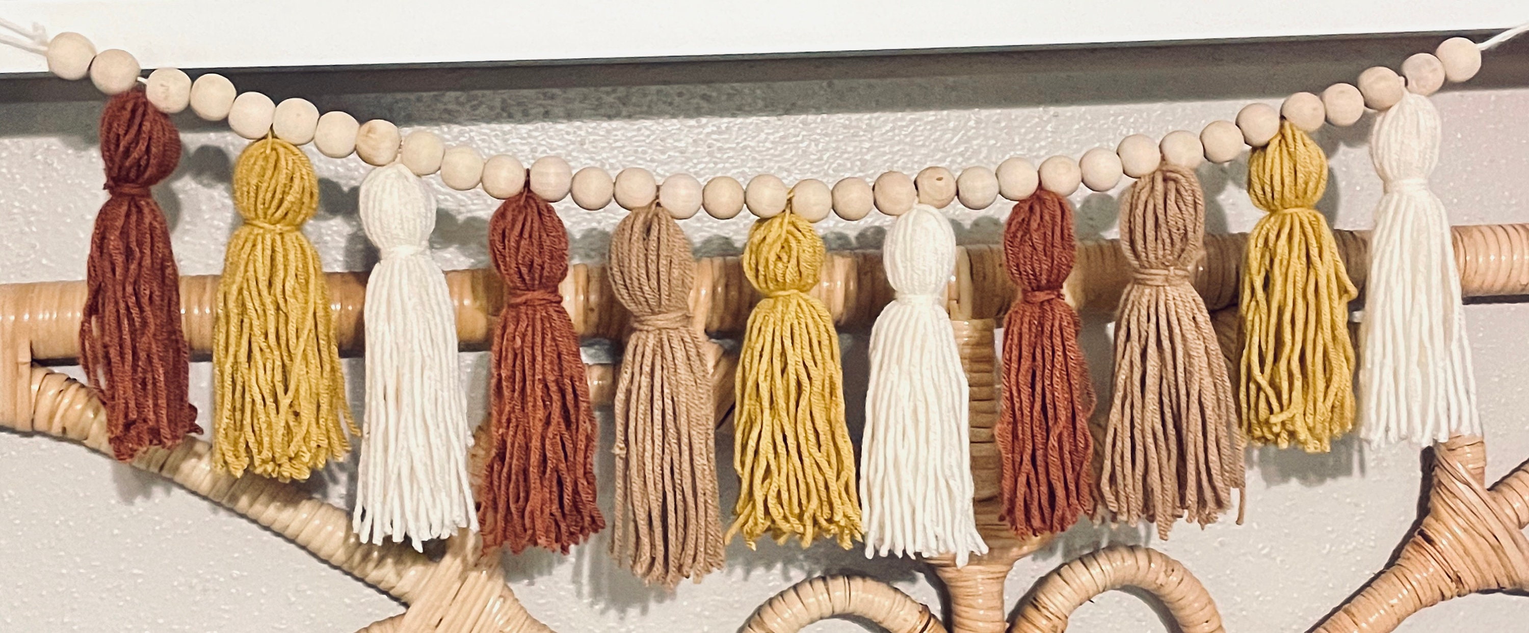 Tassel Garland rust Tan Mustard Cream With Wood Beads Etsy UK