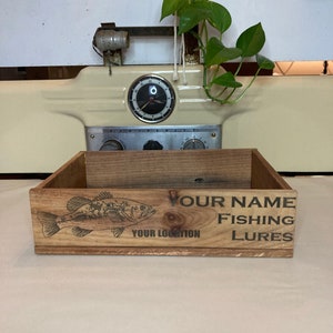 Personalized Fishing Lures Crate, Vintage Inspired, Laser Engraved