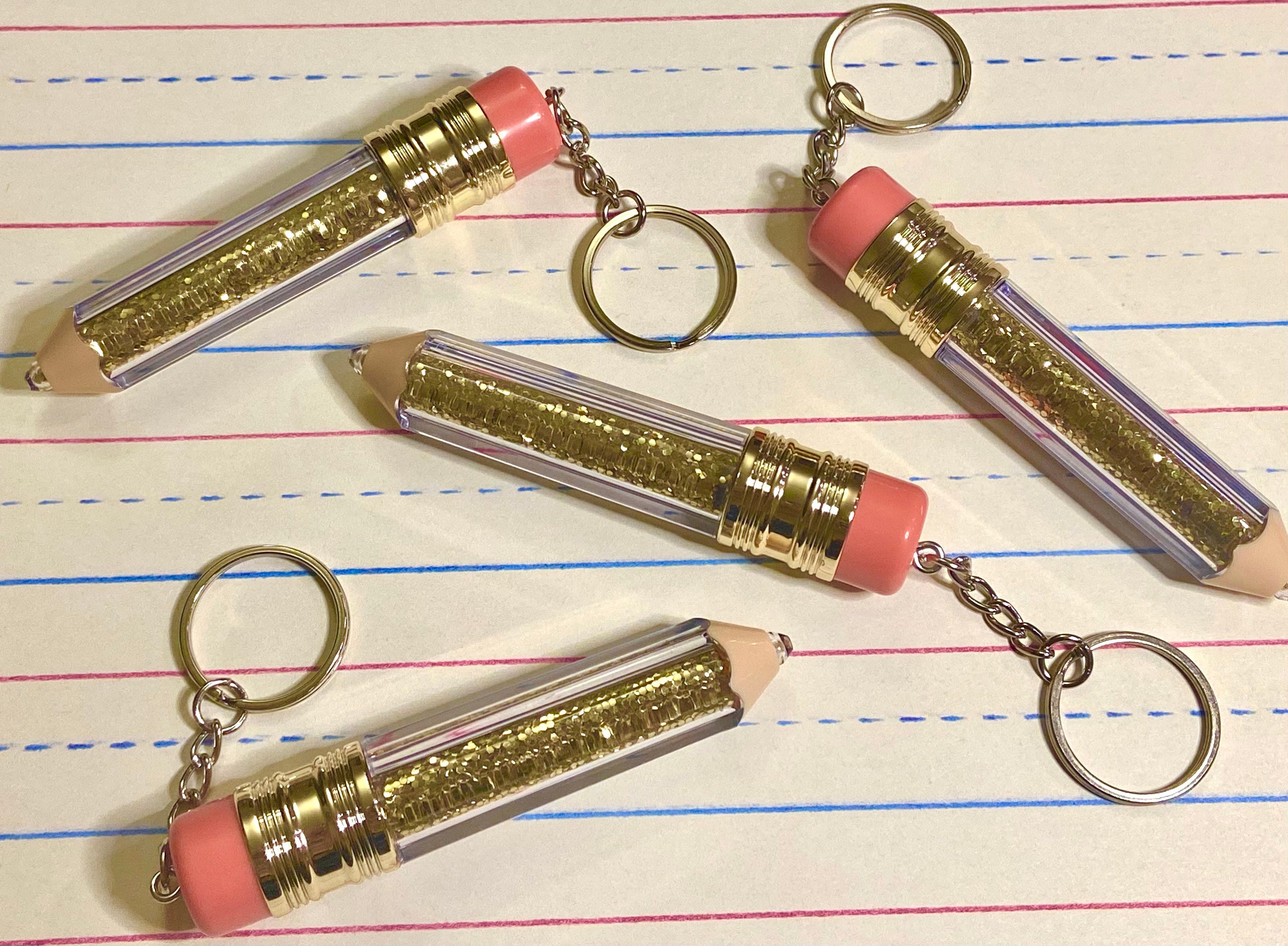 Glitter Pencil Keychain Teacher Gifts Personalized Keychain Etsy