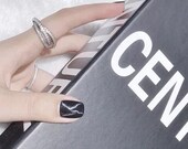 Set of 24 Hand painted Black Marble Texture Nails,Glue On Nails,Press On Nails,Fake Nails,Short Round Nails,Acrylic with all size