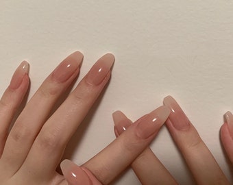 Translucent Pure Gentle False Nails,Girl's Power Glue On Nails,Press On Nails,Long Coffin Nails,Stiletto Fake Nails,Acrylic with all shape