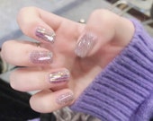 Purple Laser Holo Flashy False Nails ,Japanese Manicure,Art Nails,Girl 39 s Power Glue On Nails,Press On Nails,Coffin Nails,Customize Nails