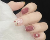 Cute Hand Painting Pink Animal Parttern False Nails,Japanese Manicure,Girl 39 s Power Glue On Nails,Press On Nails,Coffin Nails,Customize Nails