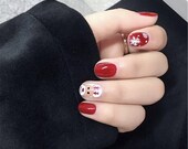 Set of 24 Hand painted Christmas Nails,Glue On Nails,Press On Nails,Fake Nails,Short Round Nails,Acrylic with all size