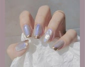 Fritillaria Flashy False Nails ,Blue Aurora,French Manicure,Art Nails,Girl 39 s Power Glue On Nails,Press On Nails,Coffin Nails,Customize Nails