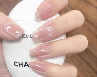 Pearl Fake Nails Etsy