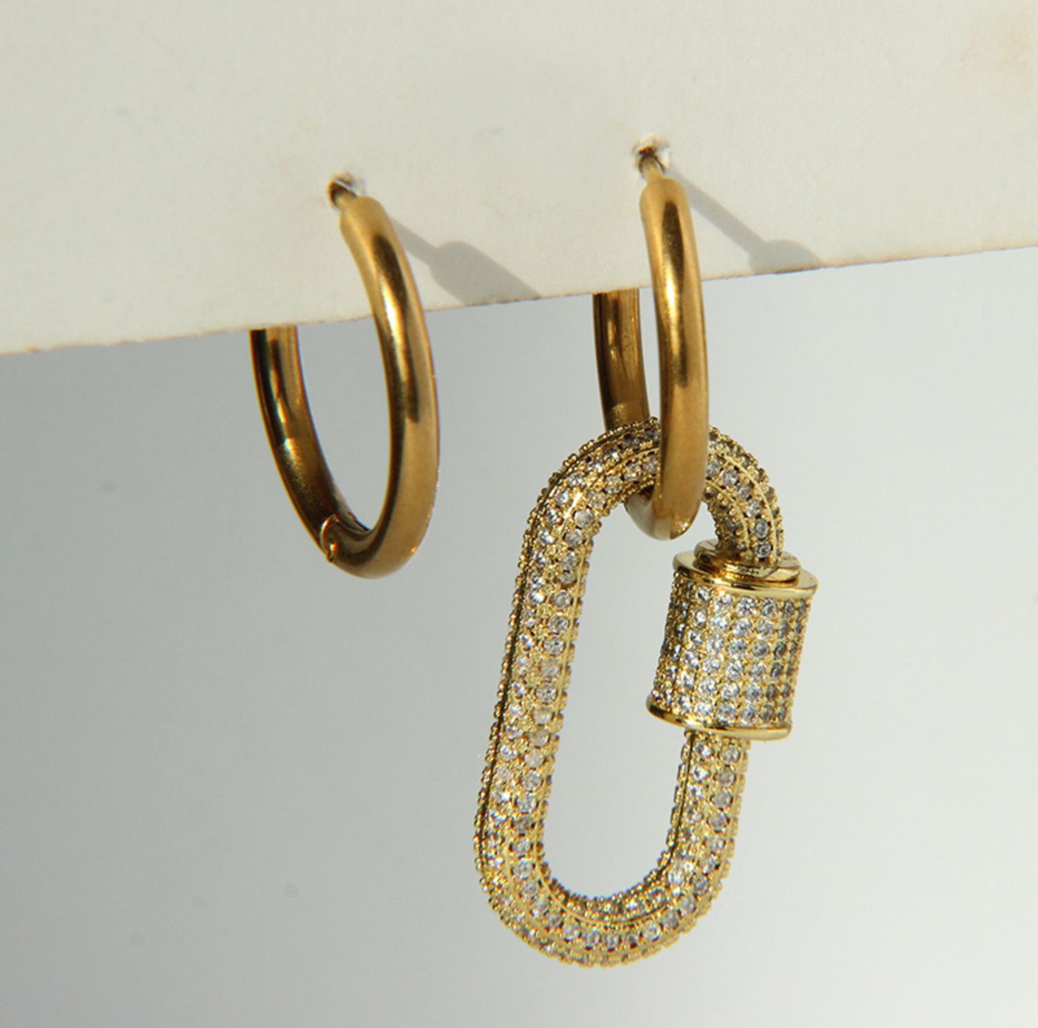 Asymmetric Carabiner EarringRhinestone Bling Designer Chunky Etsy