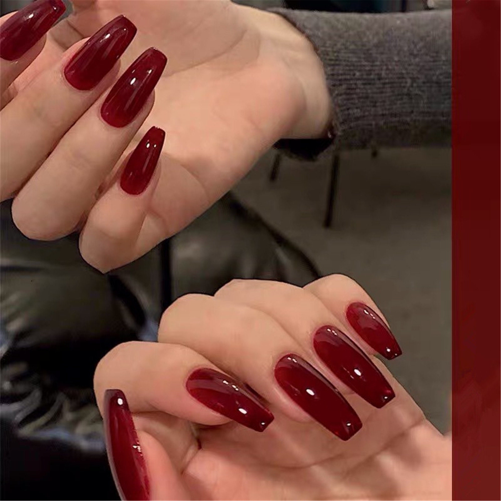 Cherry Red Solid Simple False Nailsgirl S Power Glue On Etsy