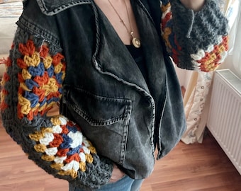 Crochet Cardigan Denim Jacket for Women Crochet Cardigan,Perfect gift for her