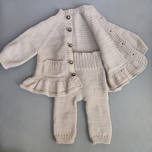 Hand-Knitted Newborn Baby Girl Merino Wool Set of 2