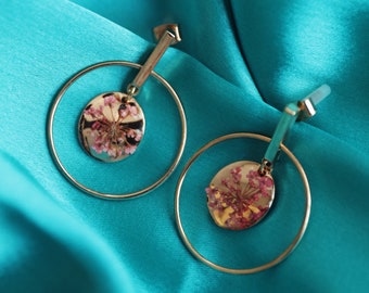 Gold Earrings with Real Pressed Flowers