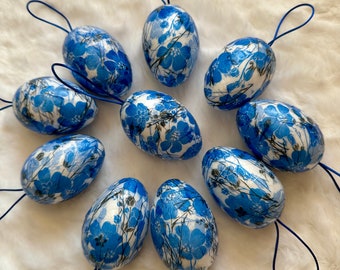 10pcs set handmade Easter tree egg decorations, hanging blue floral eggs, luxury Easter eggs, Spring decor, decoupage flowers, Easter gift