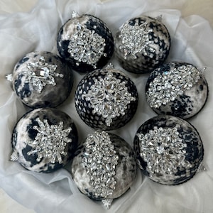 4pcs Set of Christmas tree ornaments, handmade rhinestone baubles, shiny rhinestone Christmas balls image 5