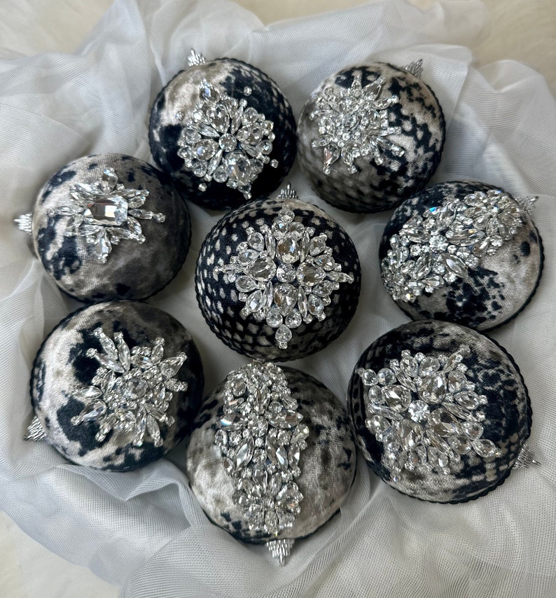 4pcs Set of Christmas tree ornaments, handmade rhinestone baubles, shiny rhinestone Christmas balls image 5