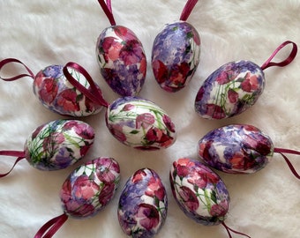 10pcs set handmade Easter tree floral eggs, hanging violet flowers decoupage decorations, luxury Easter decor, Spring decor, Easter gift egg