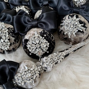 11pcs set of Christmas tree ornaments with gorgeous topper, handmade shiny Christmas tree balls, rhinestone baubles and topper