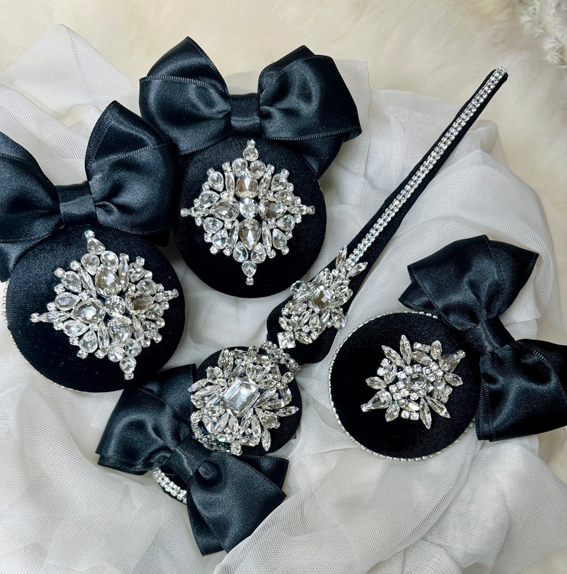 25pcs Black Velvet Christmas Tree Ornament Set With Topper Pin