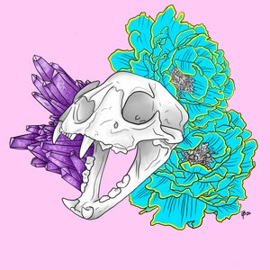 Amethyst Peony Skull Art Print