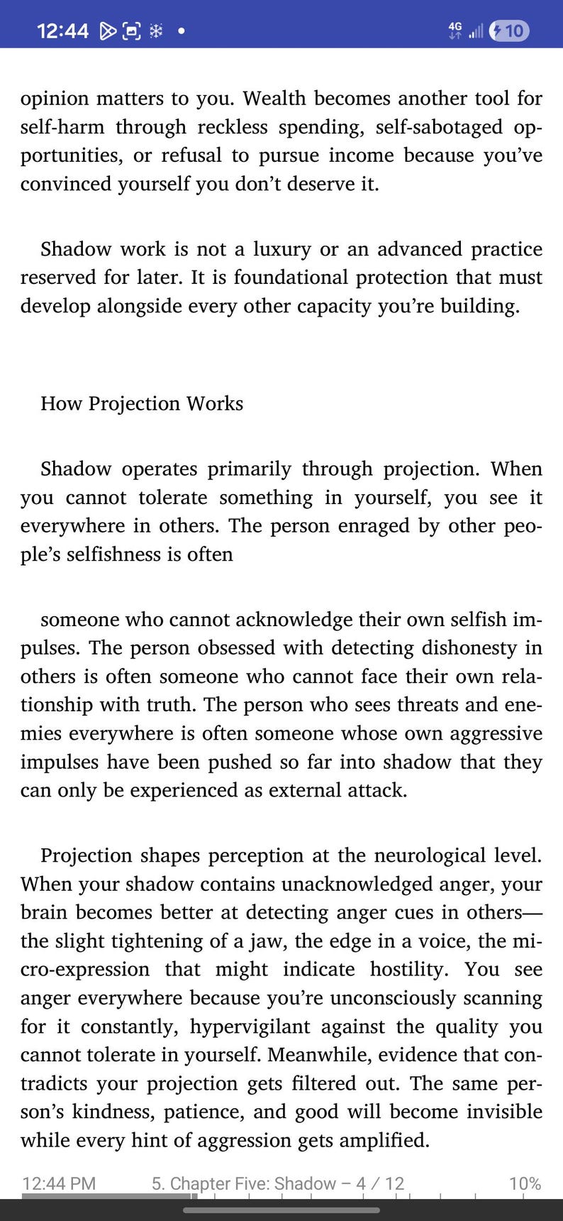 May include: A digital image of a book page with black text on a white background. The text discusses shadow work, projection, and psychological concepts. The page includes the title "How Projection Works."