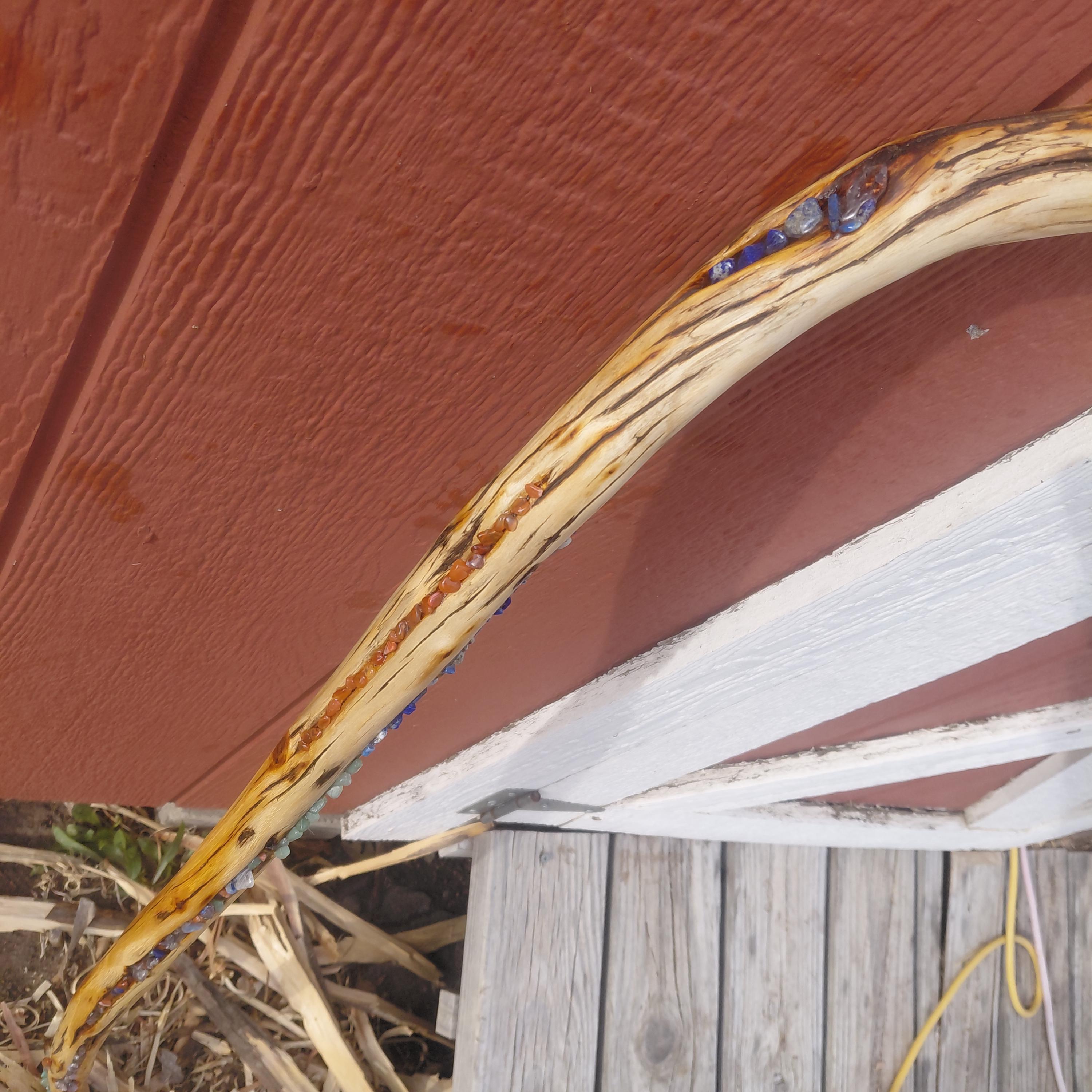 Osage Orange Walking Cane With Lapis Lazuli, Amethyst, Carnelian ...