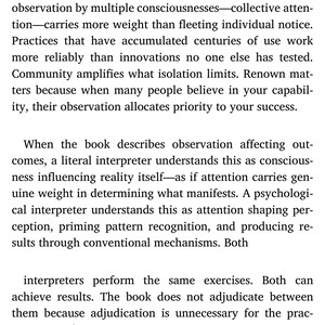 May include: A mobile phone screen displays text from a book, with the title "Introduction - 2/5" at the bottom. The text discusses consciousness, observation, and interpretation, with the time 12:32 PM visible.