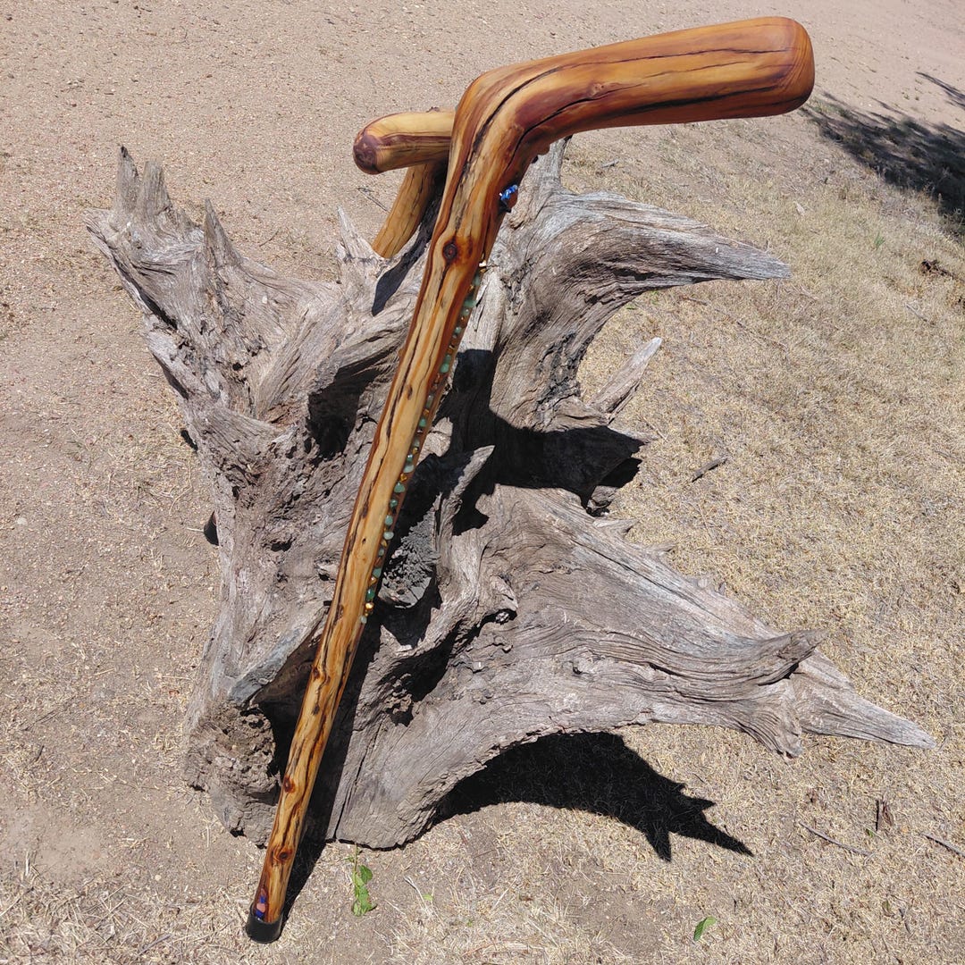Osage Orange Walking Cane With Lapis Lazuli, Carnelian, Amethyst ...