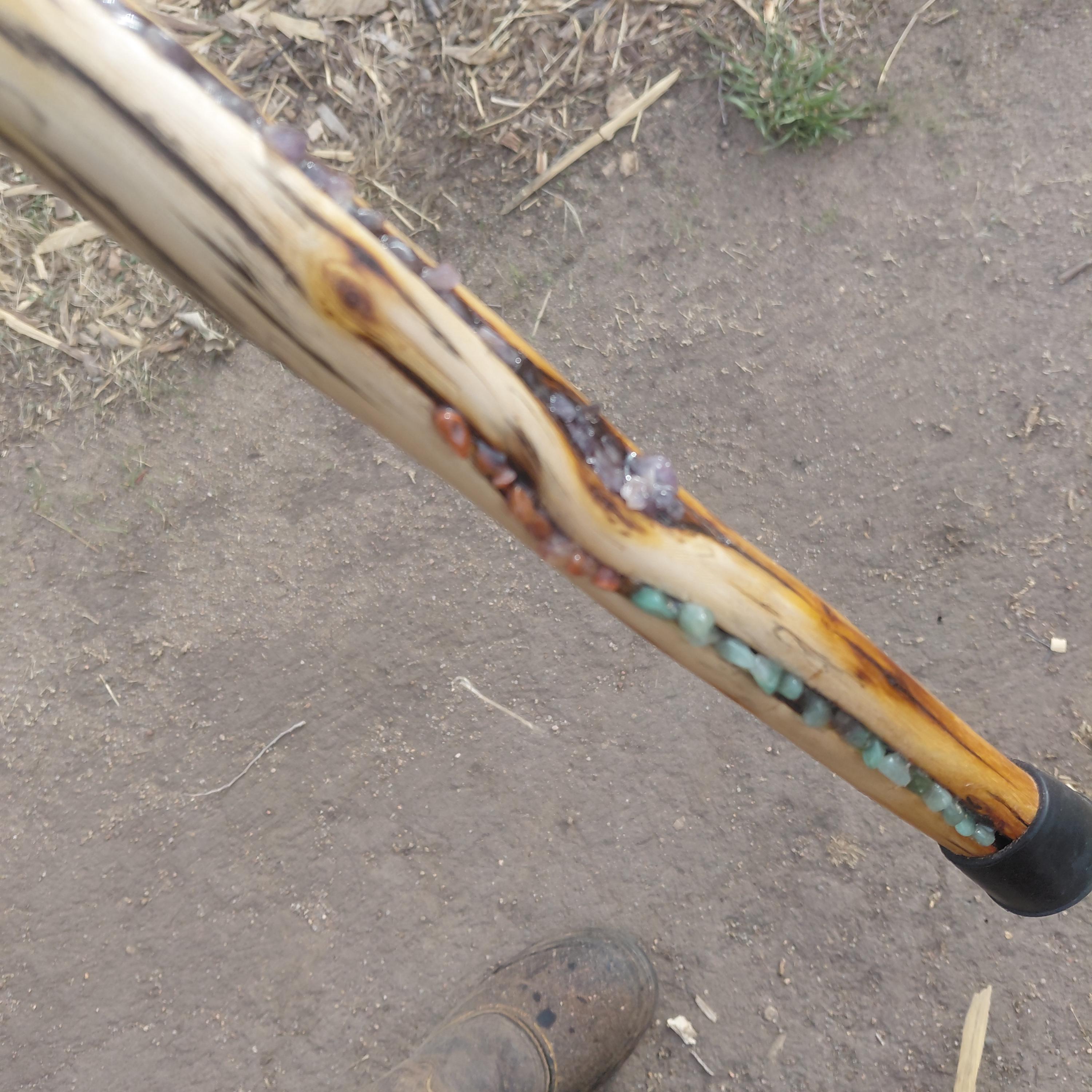Osage Orange Walking Cane With Lapis Lazuli, Amethyst, Carnelian ...