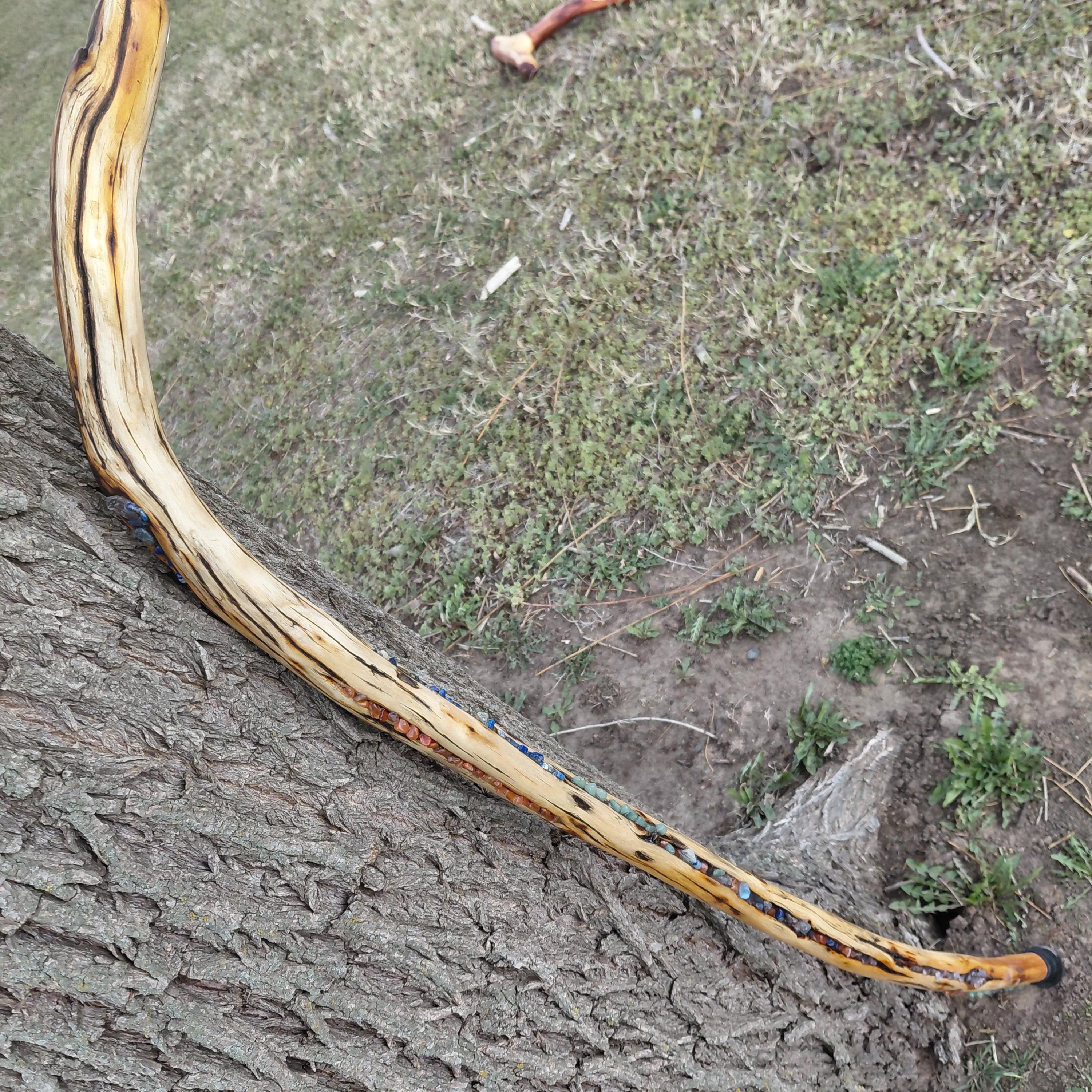Osage Orange Walking Cane With Lapis Lazuli, Amethyst, Carnelian ...