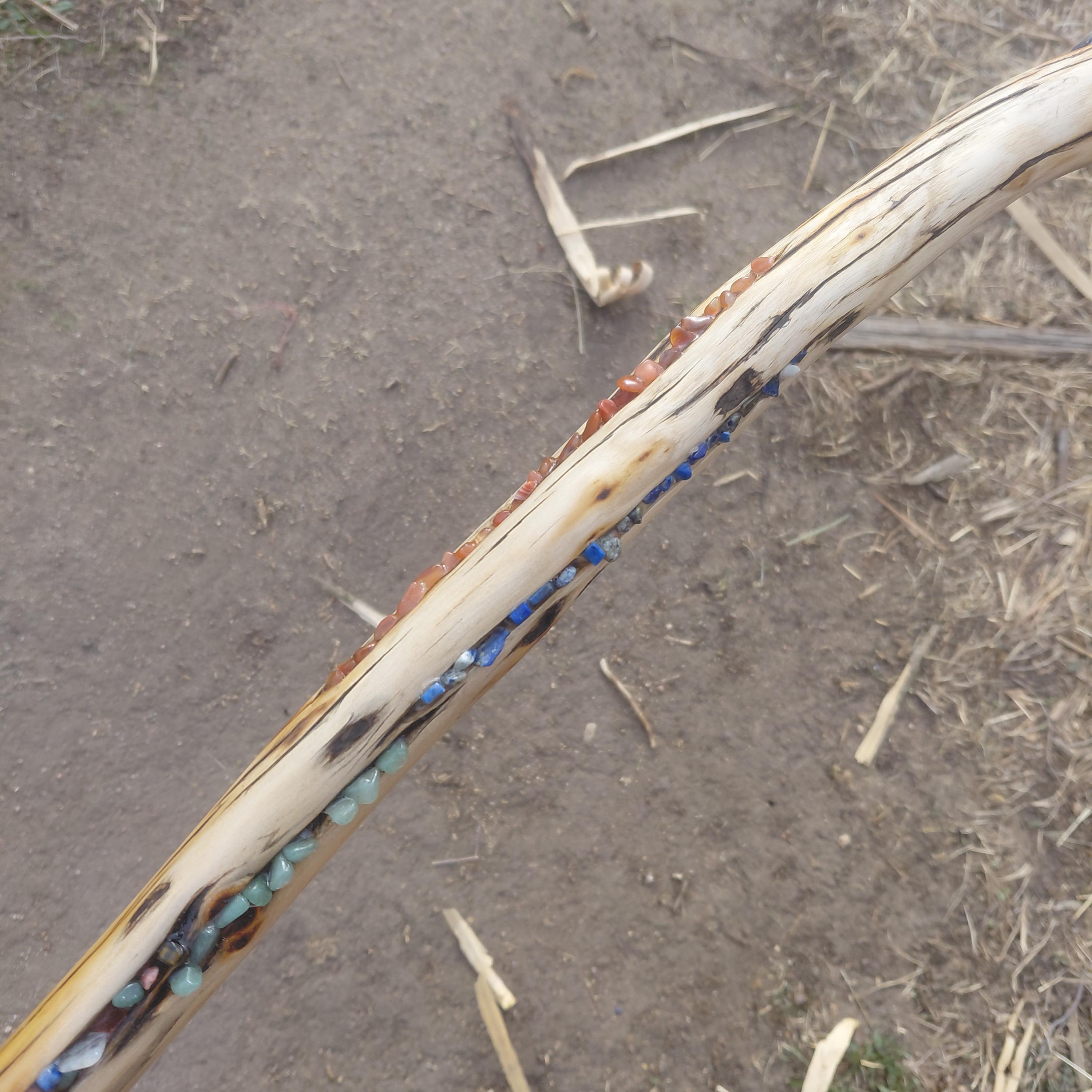 Osage Orange Walking Cane With Lapis Lazuli, Amethyst, Carnelian ...