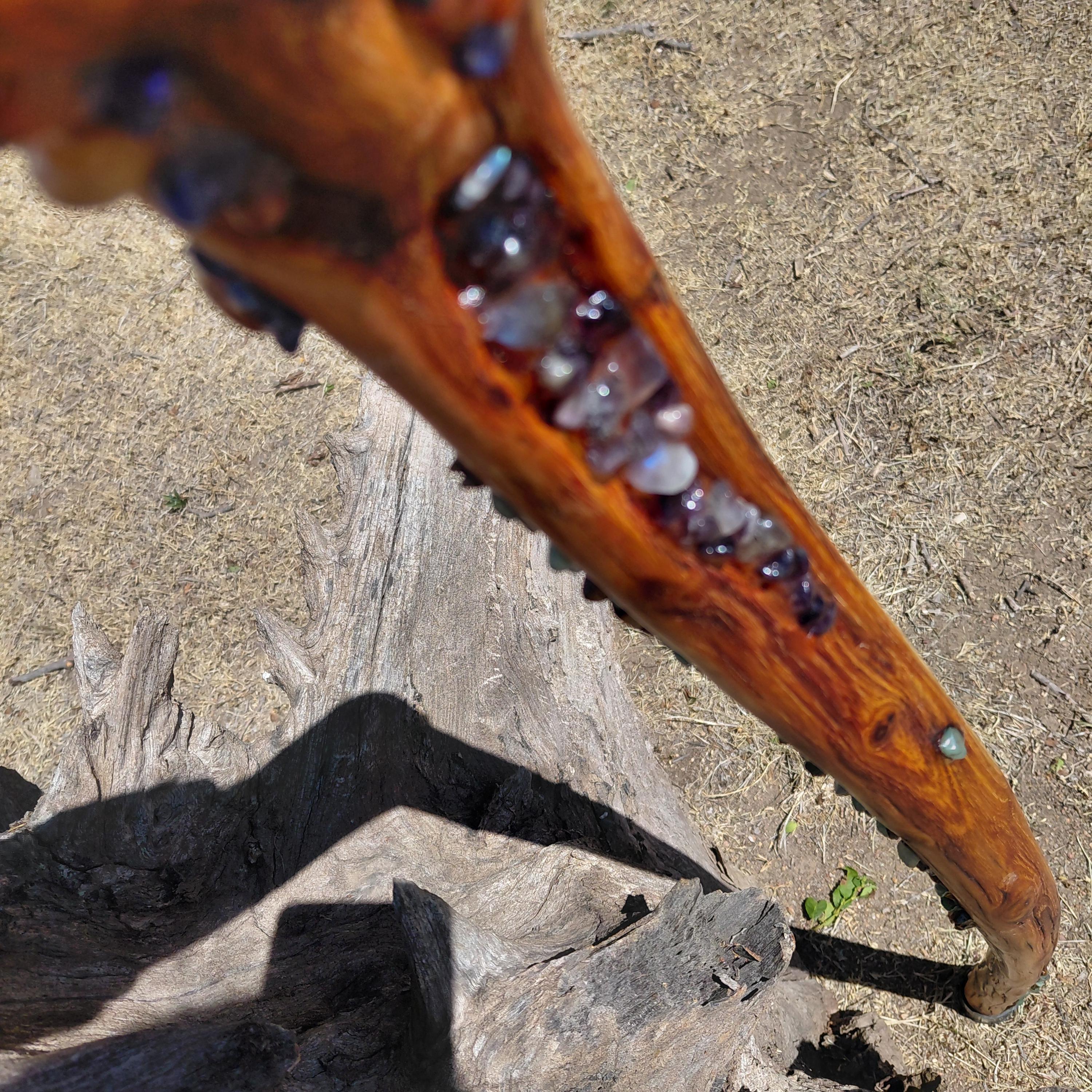 Osage Orange Walking Cane With Lapis Lazuli, Carnelian, Amethyst ...