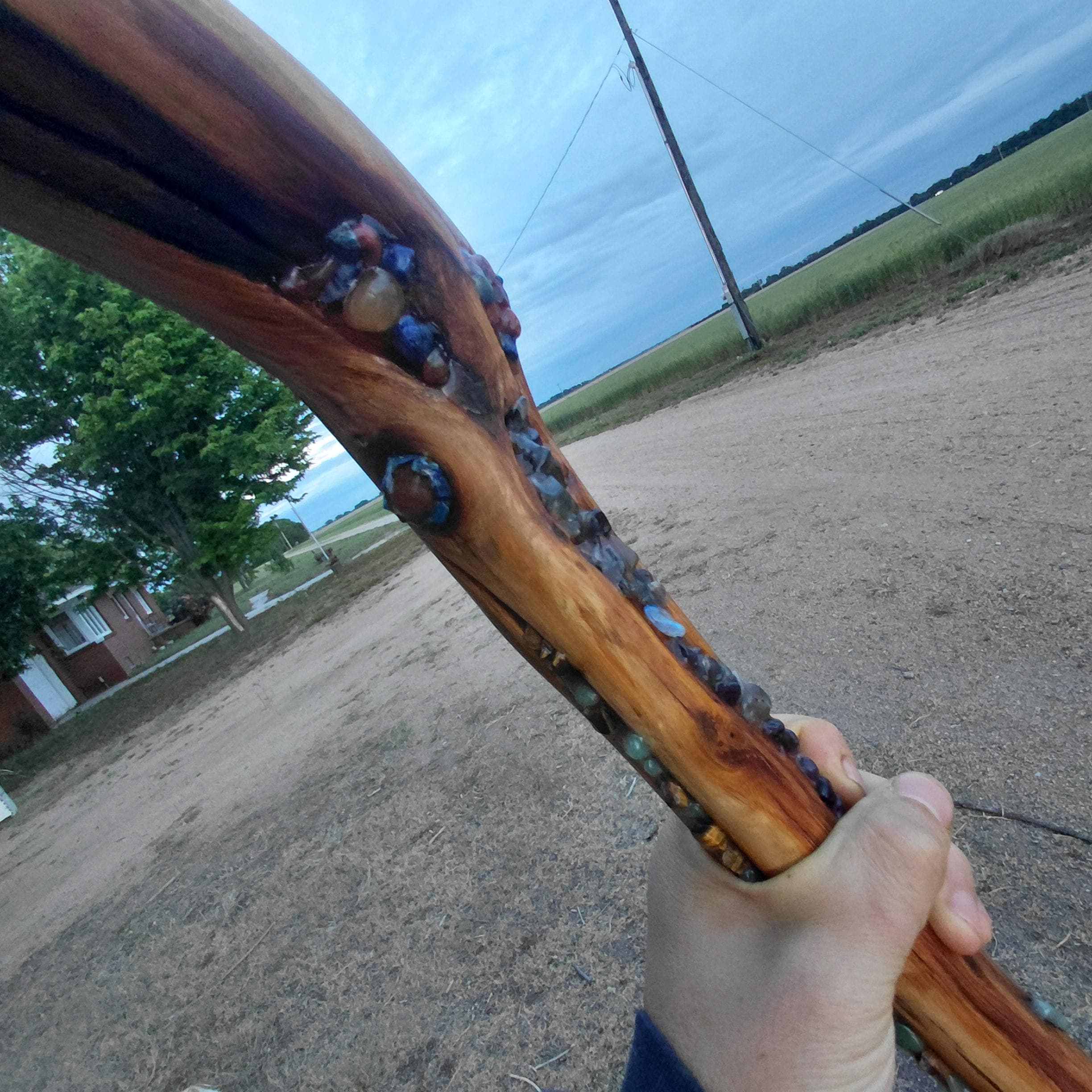 Osage Orange Walking Cane With Lapis Lazuli, Carnelian, Amethyst ...
