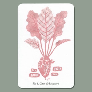 Cartão Coração de Beterraba - [Serigrafia com tinta natural de beterraba - 10 x 15 cm - 320g - com envelope postal]