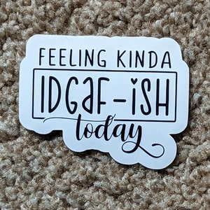 Feeling Kinda IDGAF-ish Today Sticker – Funny Laptop, Water Bottle, Notebook Sticker for Sarcastic Mood, Gifts for Her or Him