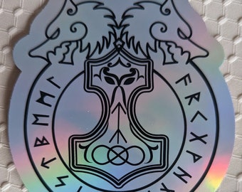 Adesivo runico vichingo Mjöllnir con la runa del lupo - Decalcomania della mitologia norrena per laptop, notebook o bottiglia d&#39;acqua / Idea regalo pagana nordica di Odino